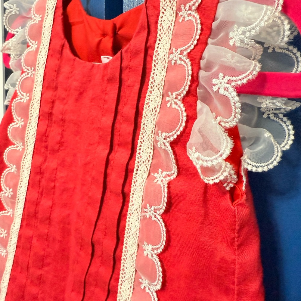 Elegant Red Lace Trim Kids Formal Dress